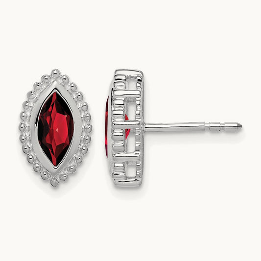 Marquise Garnet Post Earrings — 14K White Gold