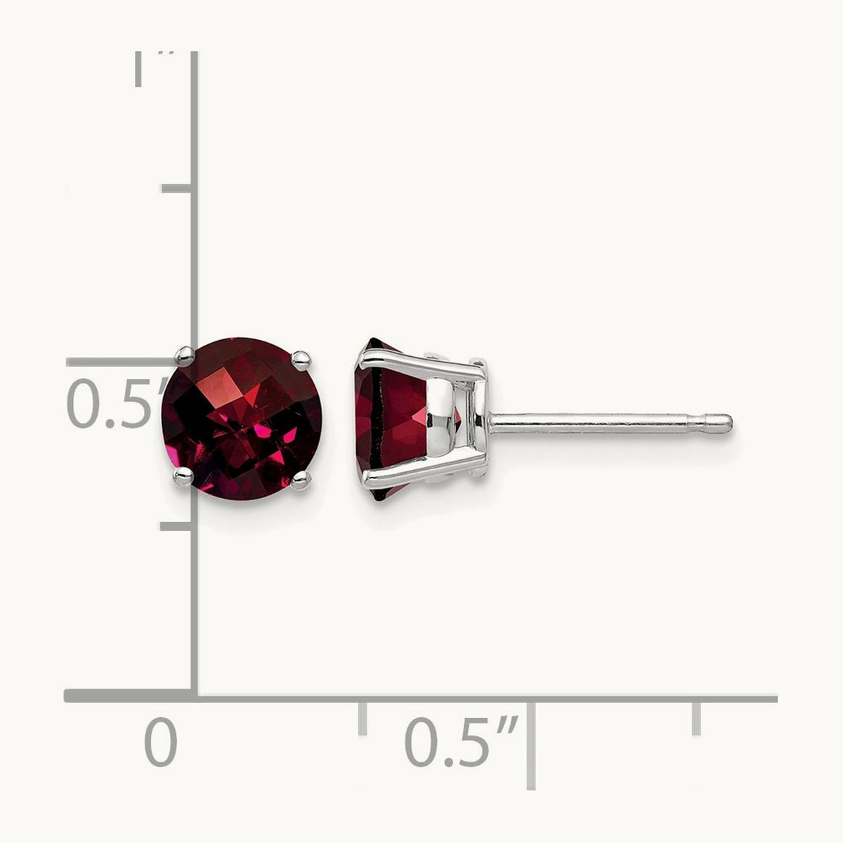 Garnet Checker Earrings, 6mm, 14K White Gold