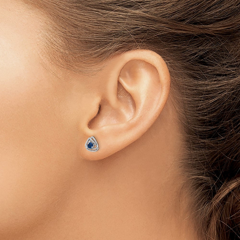 Created Sapphire Post Earrings — 14K White Gold