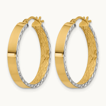 w/Rhodium Polished and D/C Hoop In/Out Hoop Earrings, 14K — Leslie's