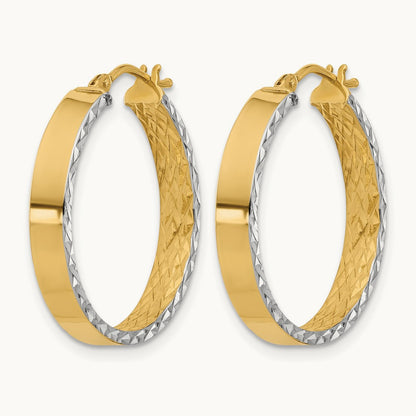 w/Rhodium Polished and D/C Hoop In/Out Hoop Earrings, 14K — Leslie's
