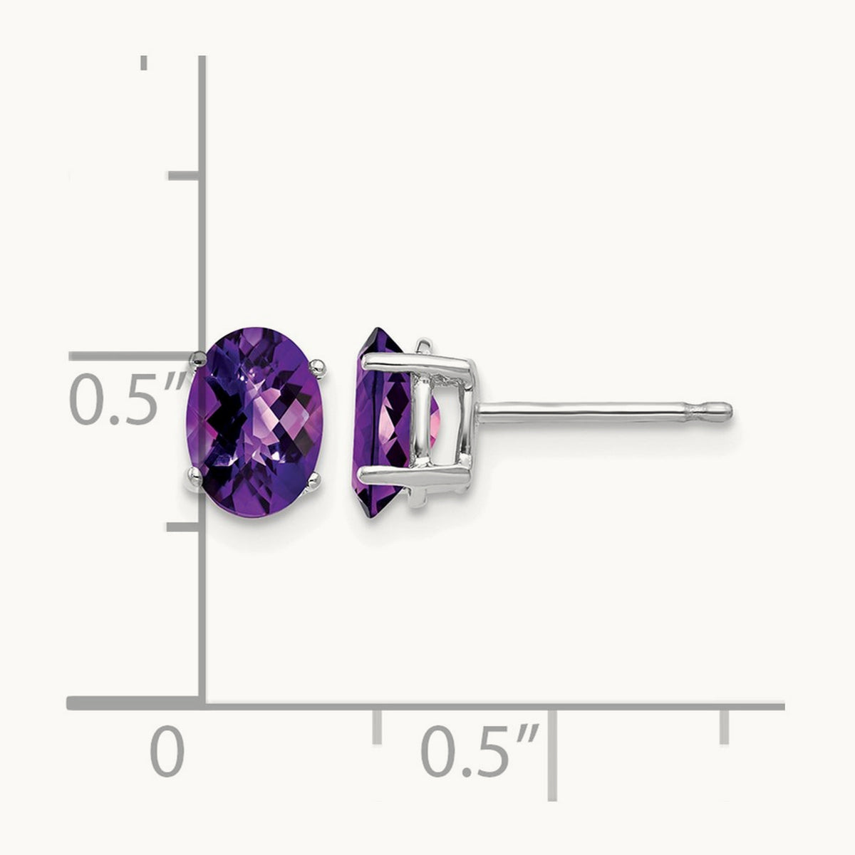7x5mm Oval Amethyst Checker Earrings, 14K White Gold