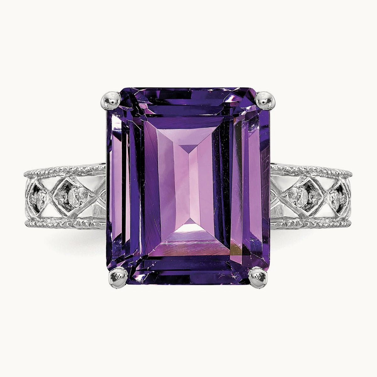 Emerald Cut Amethyst AA Diamond ring — photo set