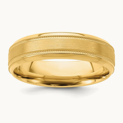 Light Comfort Fit Brush Satin Fancy Band, 14K Yellow Gold