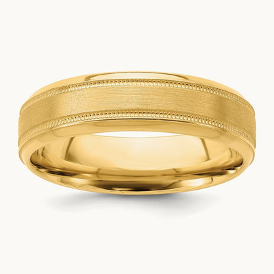 Heavy Comfort Fit Brush Satin Fancy Band, 14K Yellow Gold