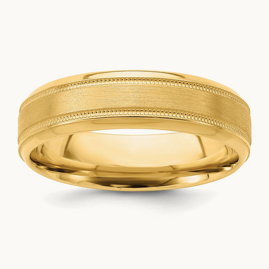Heavy Comfort Fit Brush Satin Fancy Band, 14K Yellow Gold