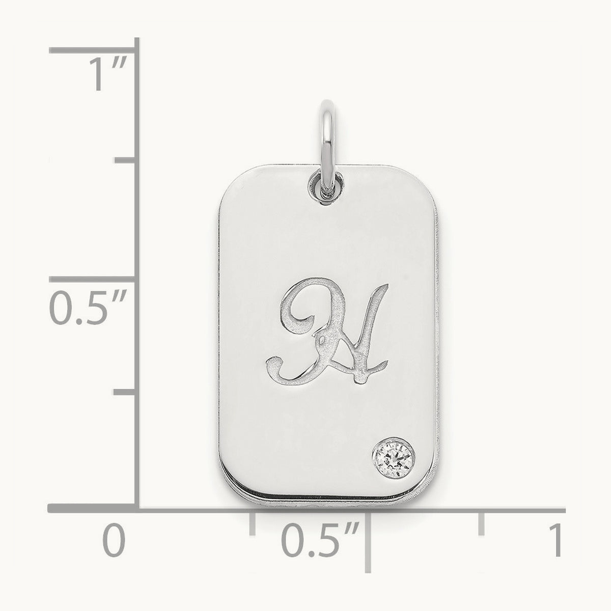 Initial Dog Tag with Diamond Charm, 10K White Gold