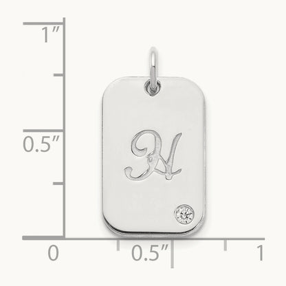 Initial Dog Tag with Diamond Charm, 10K White Gold