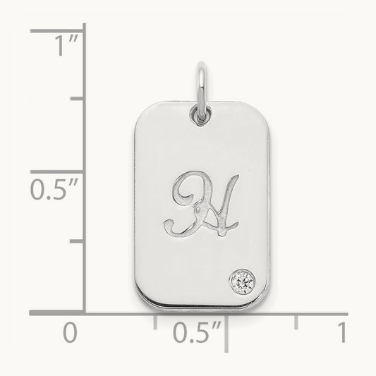 Initial Dog Tag with Diamond Charm, 10K White Gold