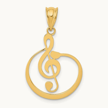 G Clef Musical Note Pendant, 14K