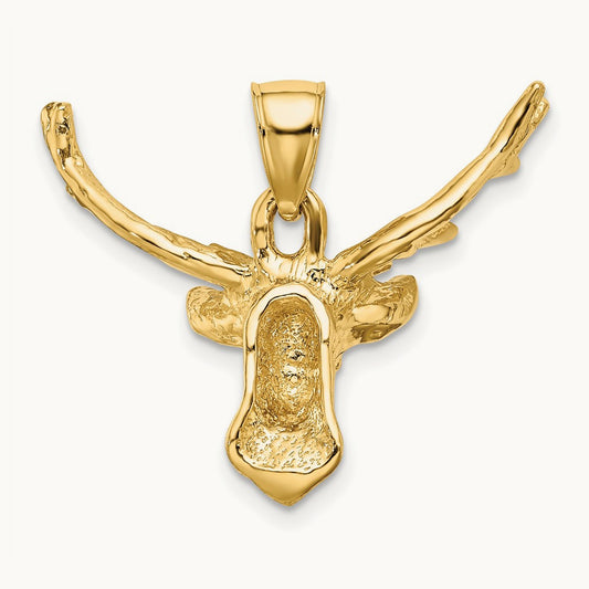 2-D Deer Head 8 Point Buck Charm, 14K