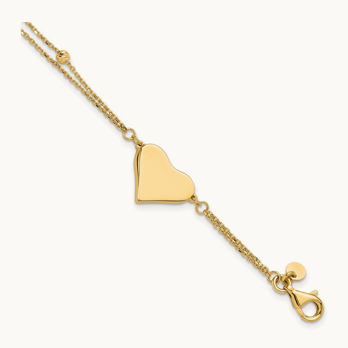 Polished and Diamond-cut Heart Beaded 2-Strand Bracelet, 14K