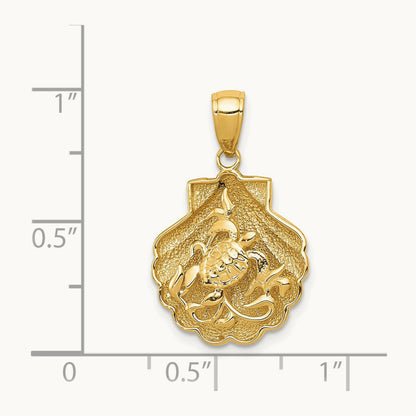 Sea Turtle in a Shell Pendant, 14K