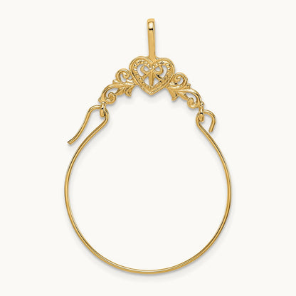 Polished Filigree Heart Charm Holder — 14K Yellow Gold, 35mm
