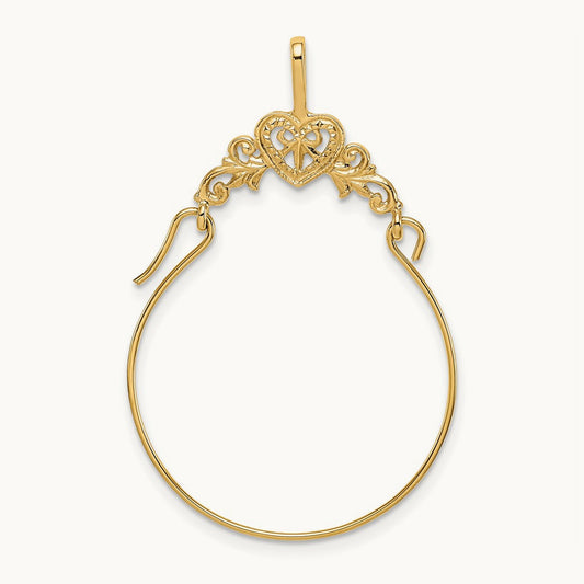 Polished Filigree Heart Charm Holder — 14K Yellow Gold, 35mm