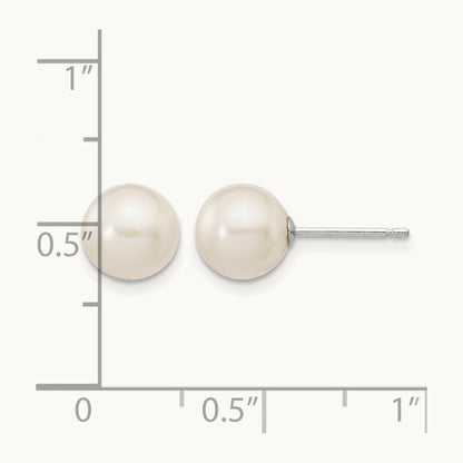 7- White Round FW Cultured Pearl Stud Post Earrings, 8mm, 14K White Gold