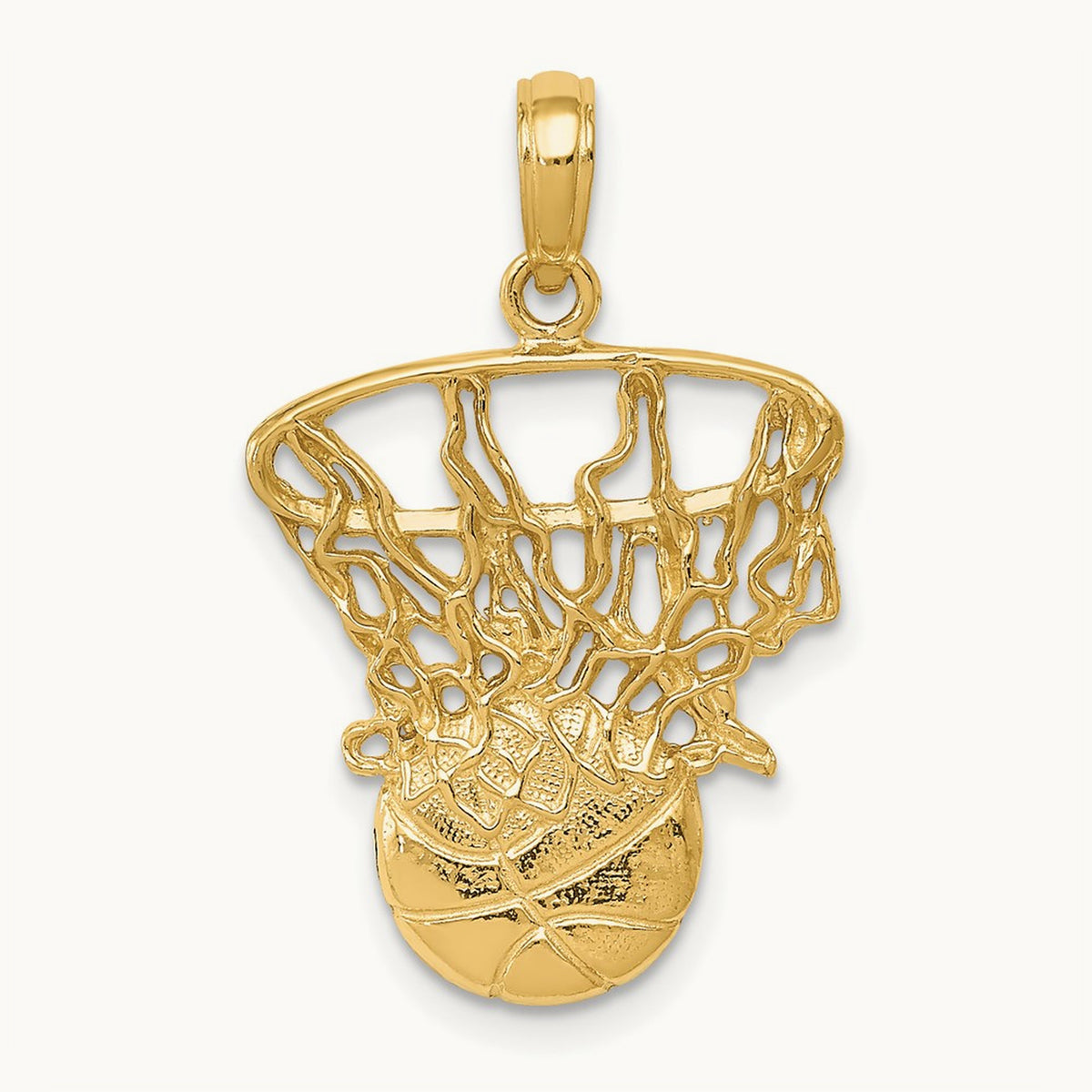 Swoosh Basketball and Net Pendant — 14K Yellow Gold