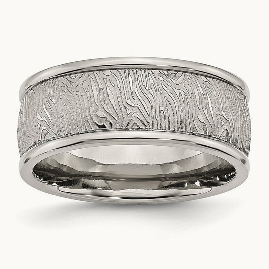 Polished and Textured Rounded Edge Ring, 9mm, Stainless Steel