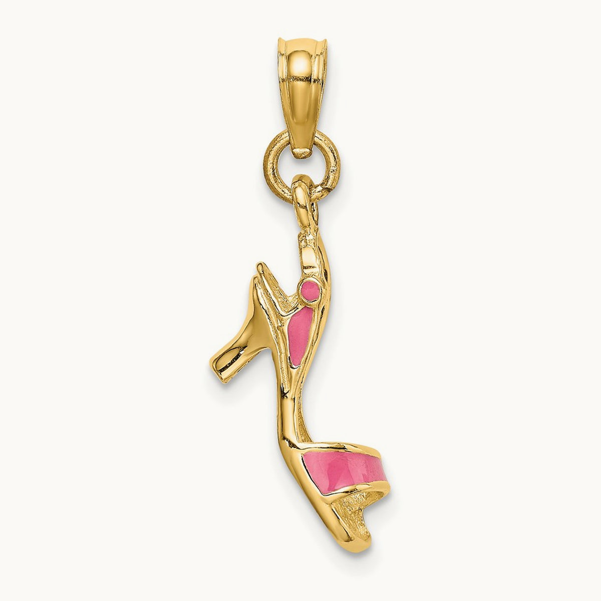 3-D Pink Enamel Open Toe High Heel Charm, 14K