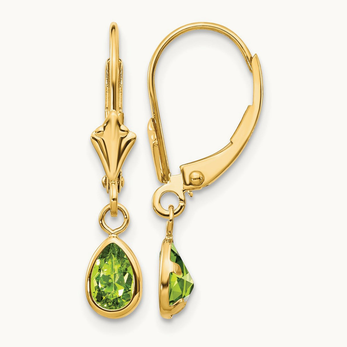 6x4mm August/Peridot Earrings, 14K