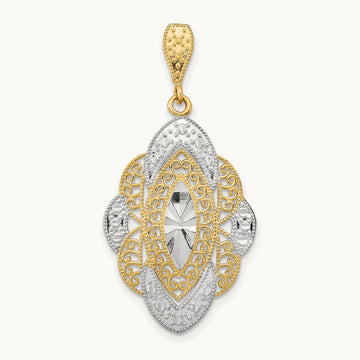 w/Rhodium D/C Filigree Oval Charm, 14K