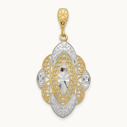 w/Rhodium D/C Filigree Oval Charm, 14K