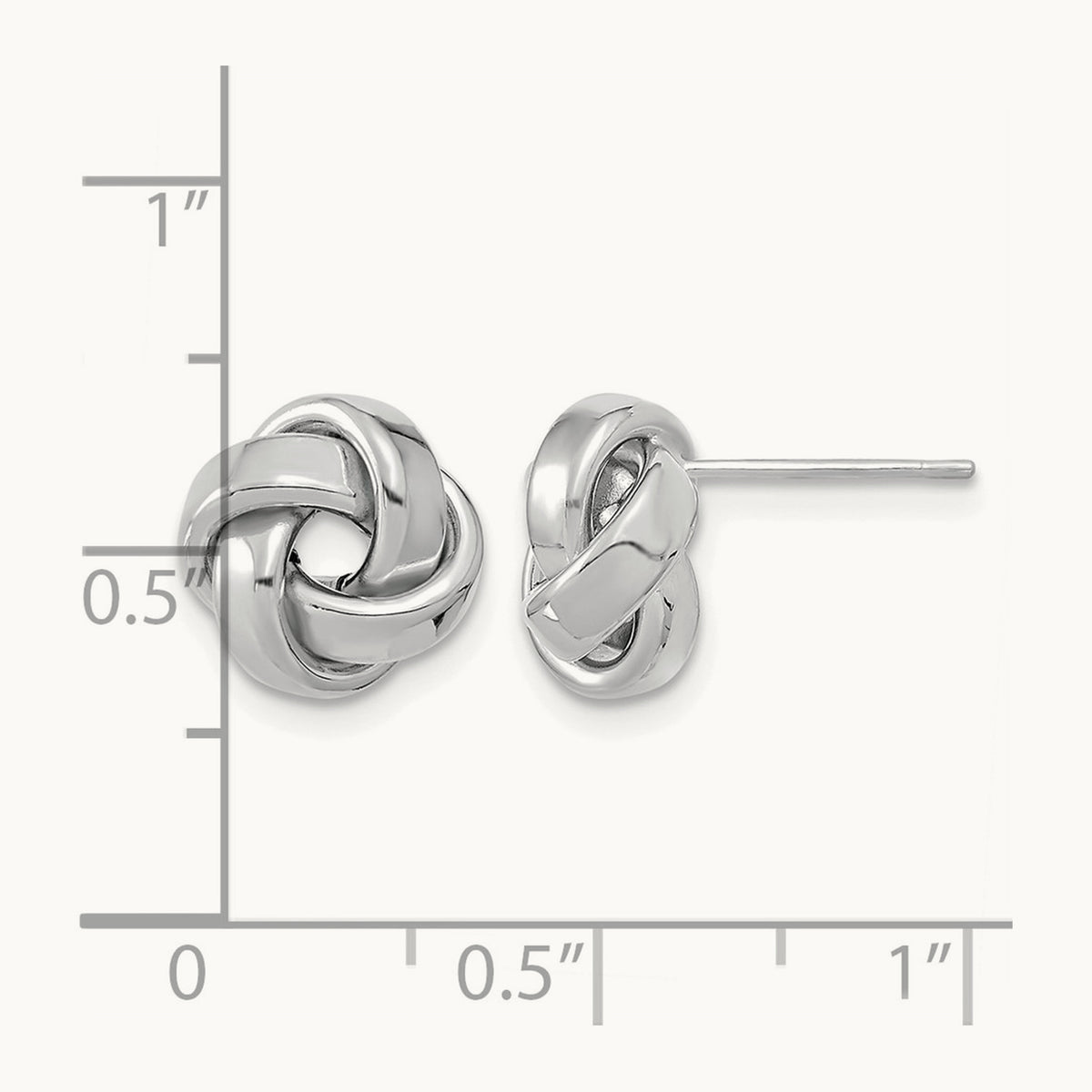 Polished Love Knot Post Earrings — 14K White Gold, 10mm
