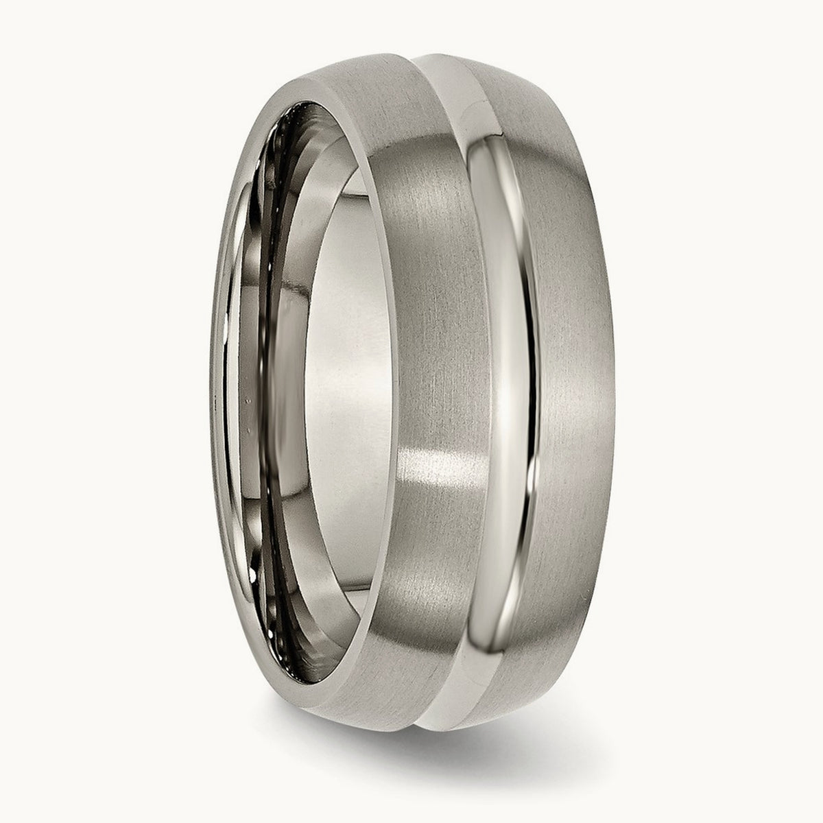 Brushed and Polished Grooved Band, 8mm, Titanium