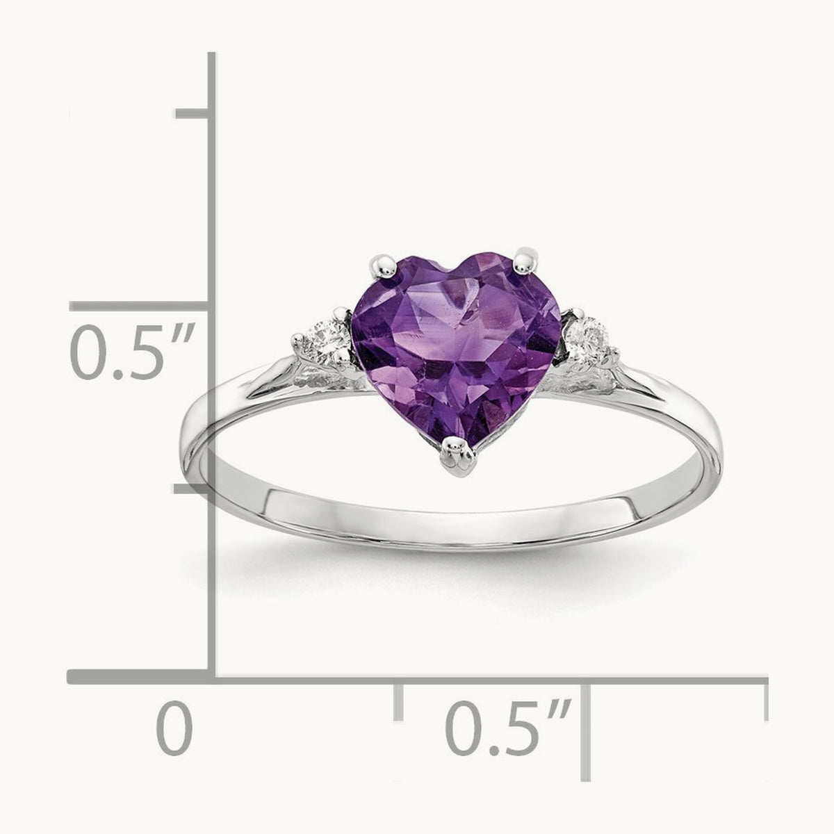 Heart Amethyst AA Diamond ring, 7mm, 14K White Gold
