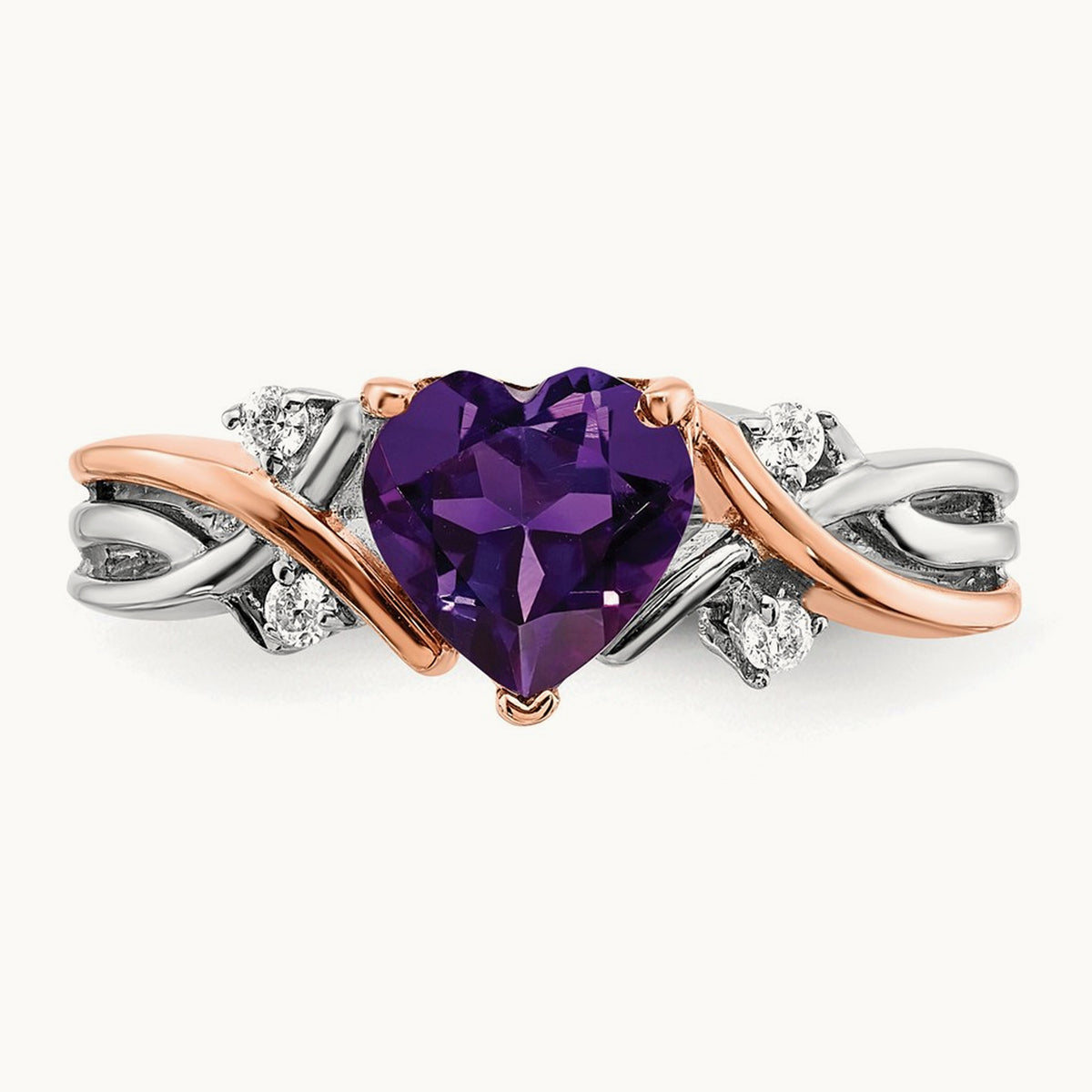 Heart Amethyst and Diamond Ring, 14K Two-tone
