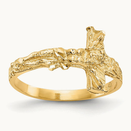 Diamond-cut Crucifix Ring, 14K