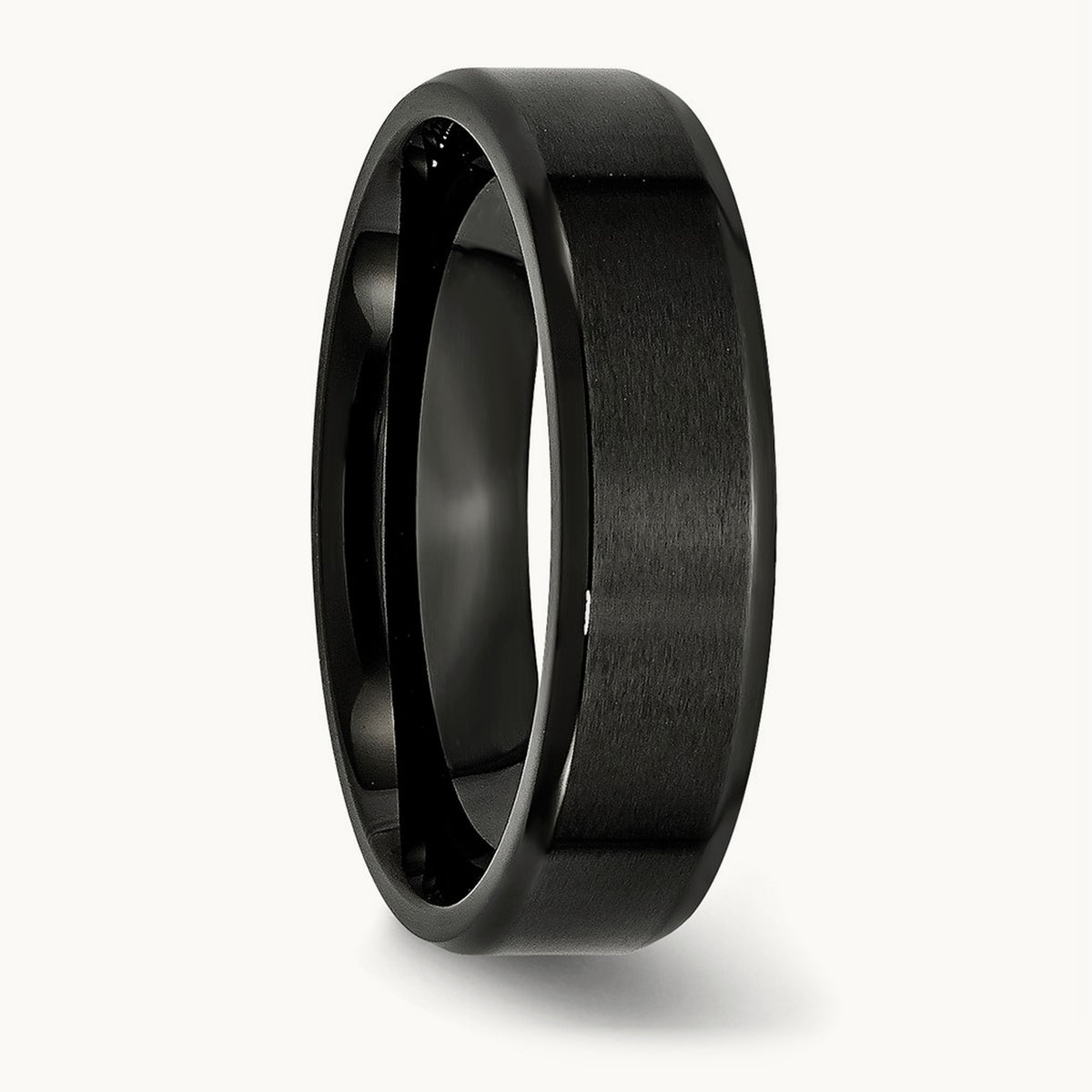 Polished Brushed Center Black IP Beveled Edge Band — 6mm