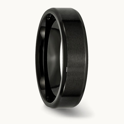 Polished Brushed Center Black IP Beveled Edge Band — 6mm