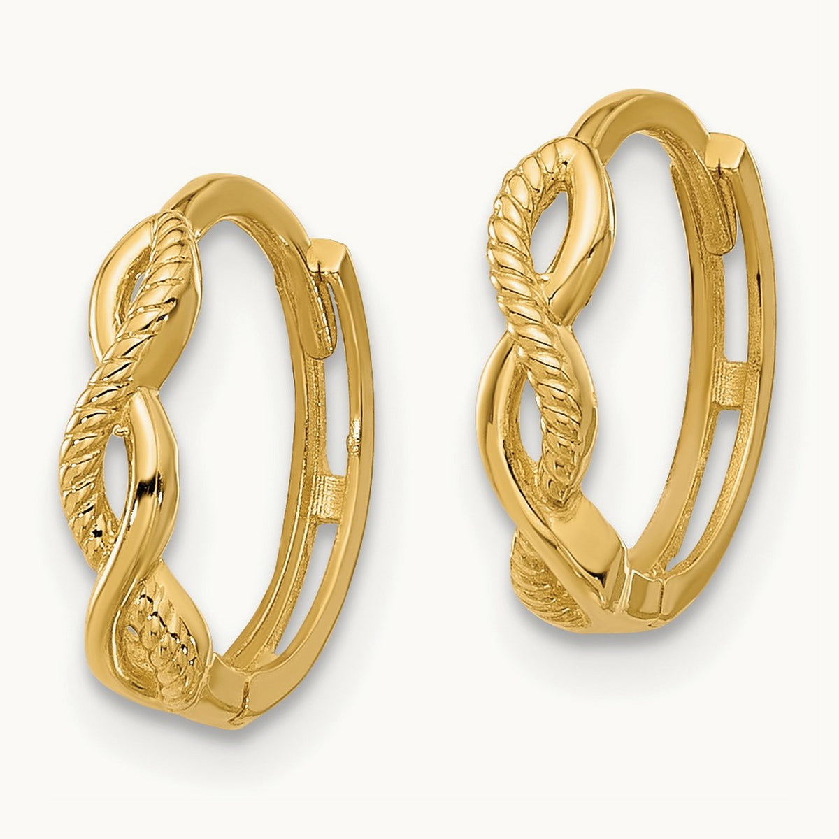 Polished and Textured Braided Hinged Hoop Earrings, 14K