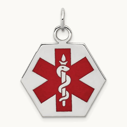 Red Enamel Medical Jewelry Pendant, 14K White Gold