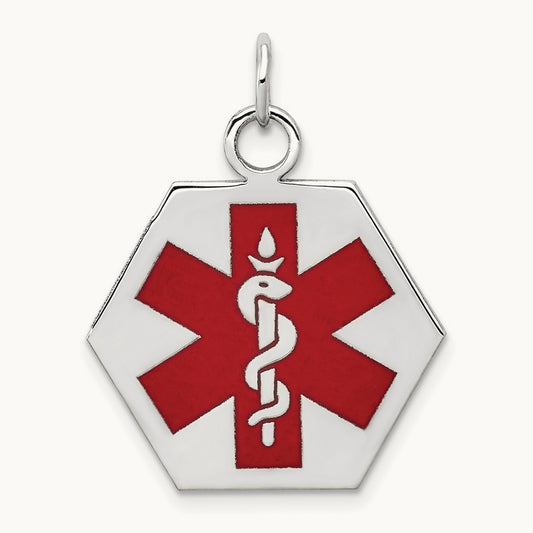 Red Enamel Medical Jewelry Pendant, 14K White Gold
