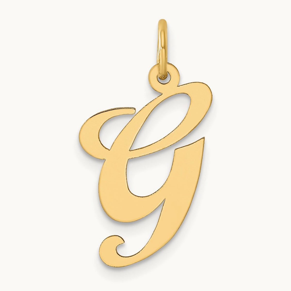 Large Fancy Script Initial Charm — 14K Yellow Gold, G