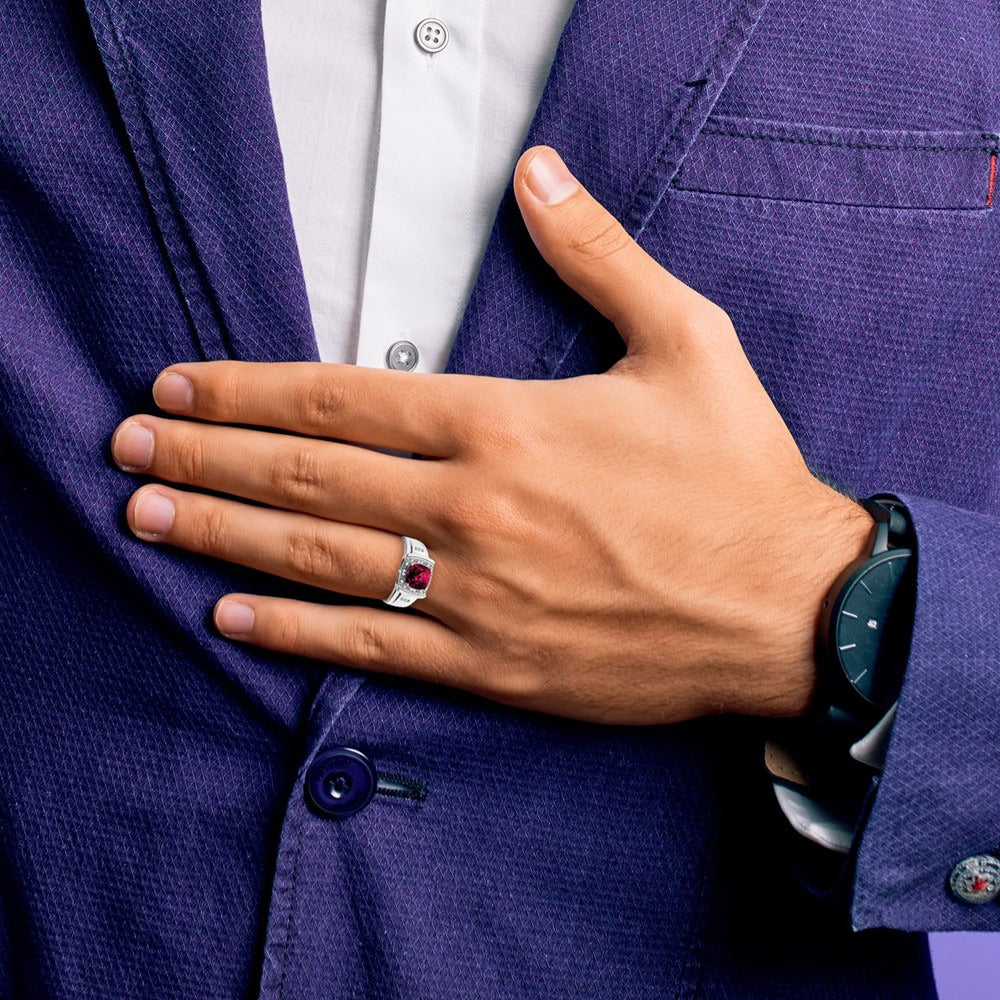 Cushion Created Ruby and Diamond Mens Ring — photo set