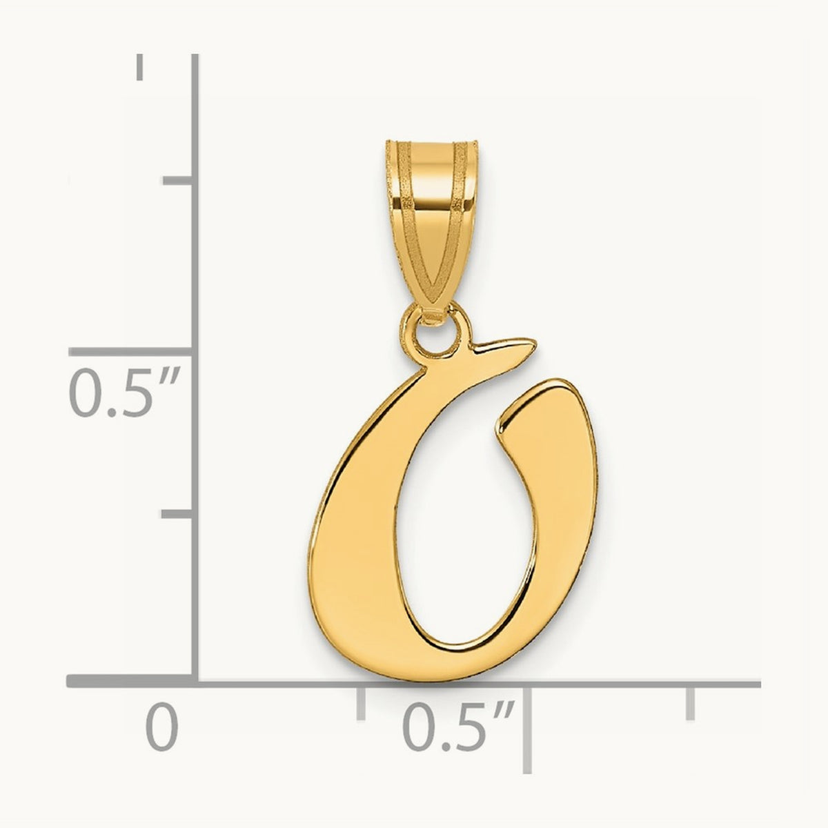 Polished Script Initial Pendant — 14K Yellow Gold, O