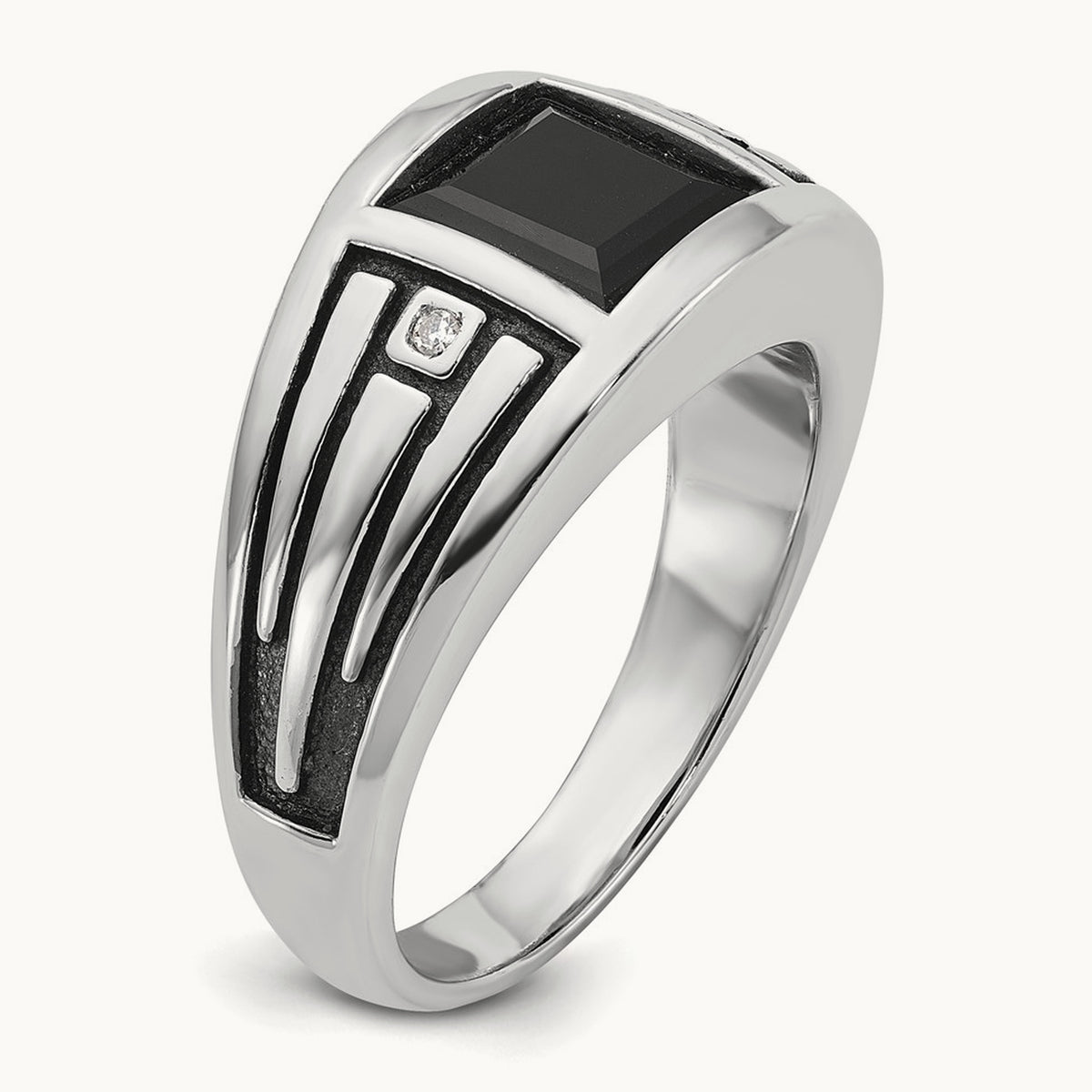 IBGoodman Men's Black Rhodium Onyx and Diamond Complete Ring, 14K White Gold
