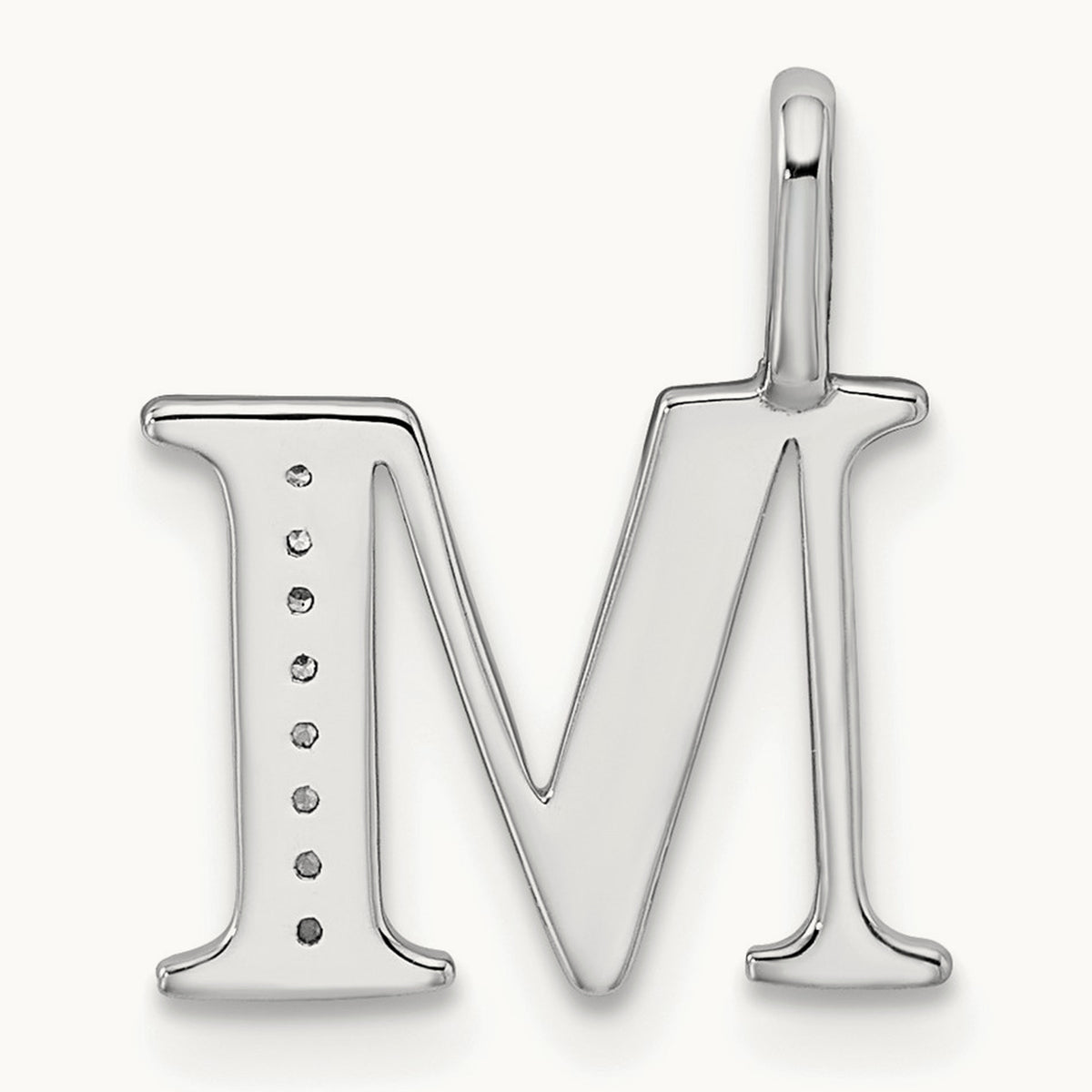 Diamond Letter M Initial Pendant, 14K White Gold