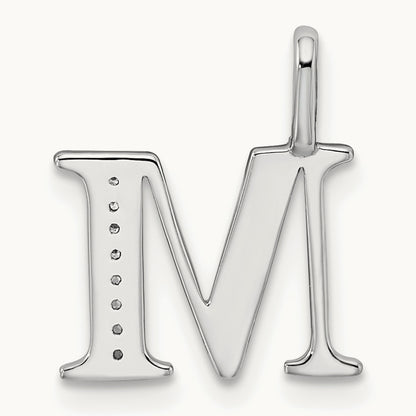 Diamond Letter M Initial Pendant, 14K White Gold