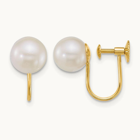 7- Rnd Akoya Saltwater Cultured Pearl Non Pierced Earrings, 8mm, 14K