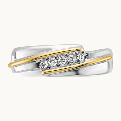 IBGoodman 14K Two-tone Men's Polished 5-Stone 1/6 Carat AA Quality Diamond Ring