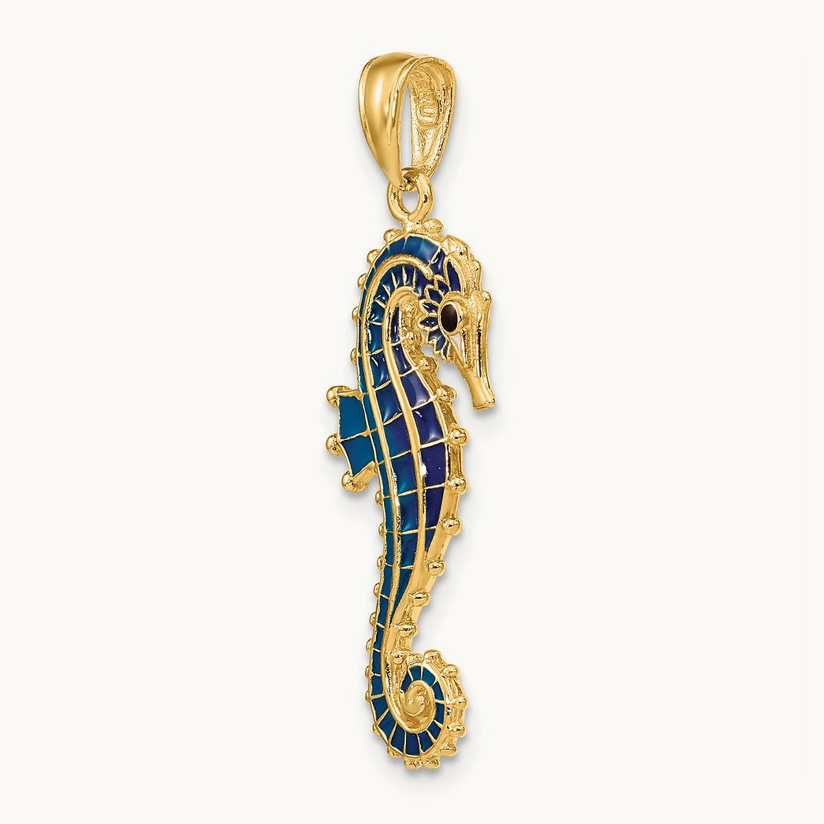 3-D Blue Enameled Seahorse Pendant — 33mm