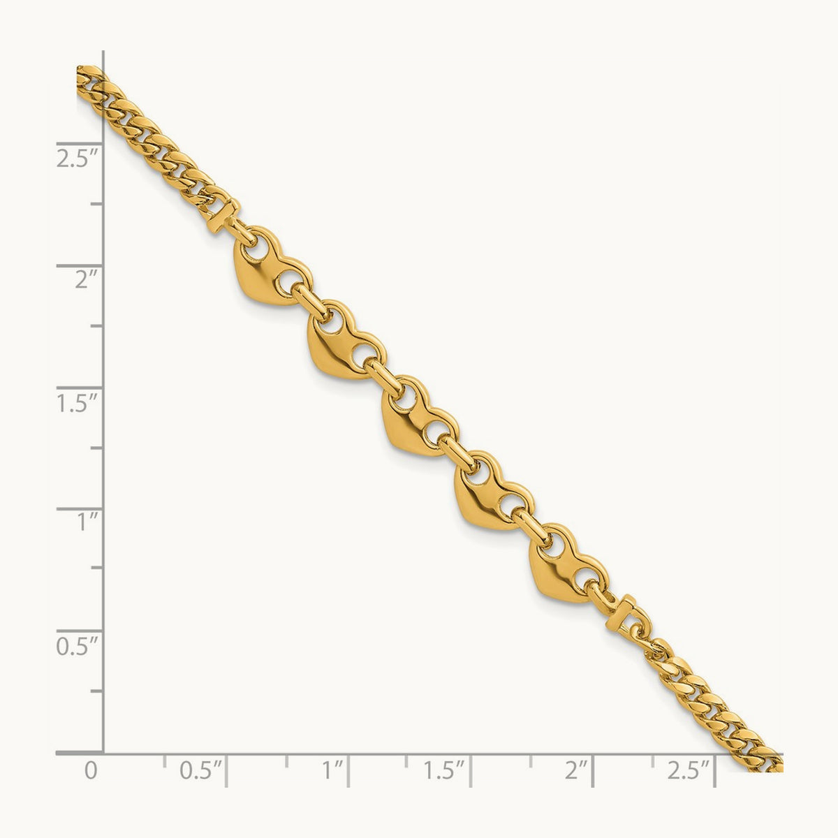 Polished Hearts Curb Link 7inch Bracelet, 14K