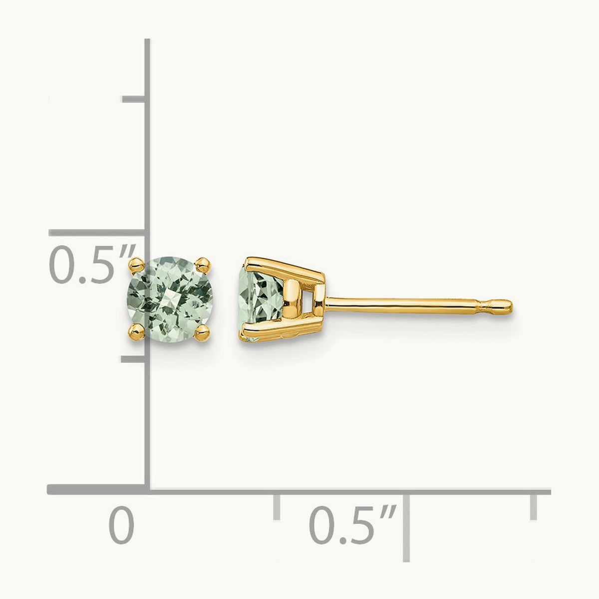 Round Checker-Cut Green Quartz Earrings — 14K Yellow Gold, 4mm