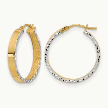 w/Rhodium Polished and D/C Hoop In/Out Hoop Earrings, 14K — Leslie's