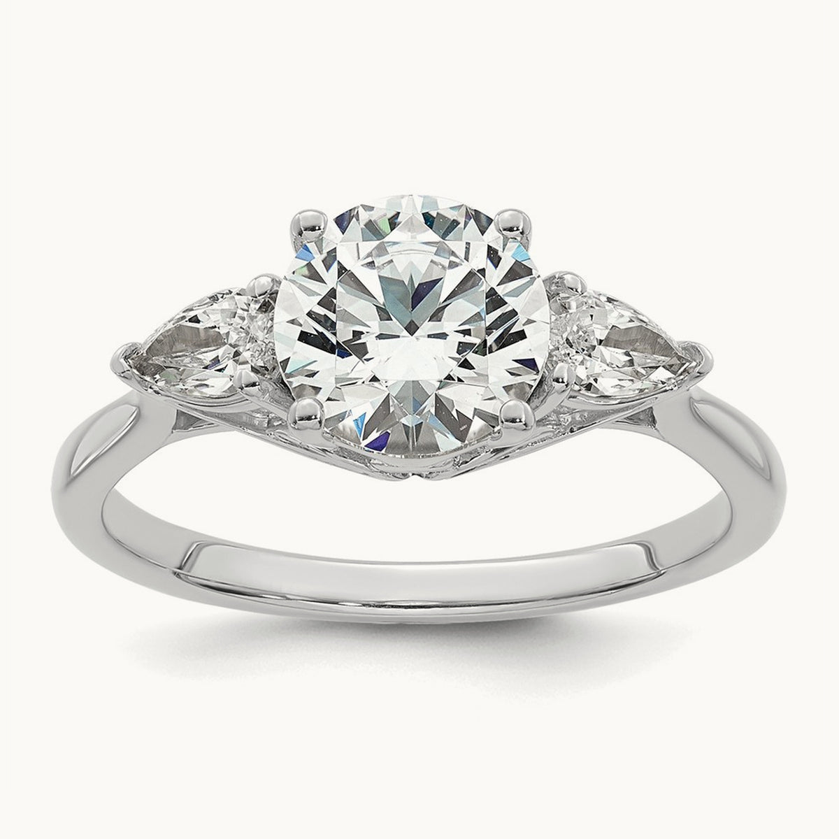 Round with Pear 3 Stone Engagement Ring, 1.25-3.50 ct tw Lab-Grown Diamond — 1 7/8 ct, 14K White Gold