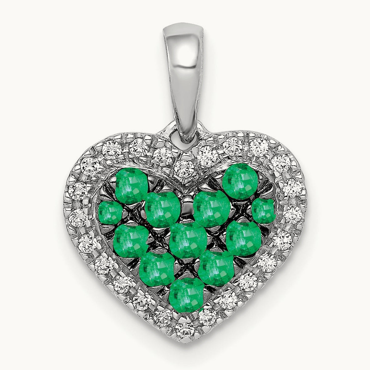 w/Black Rhodium Diamond/Emerald Heart Pendant, 14K White Gold